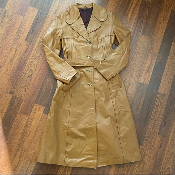 Vintage Tan Longline Leather Coat - Picture 2 of 5